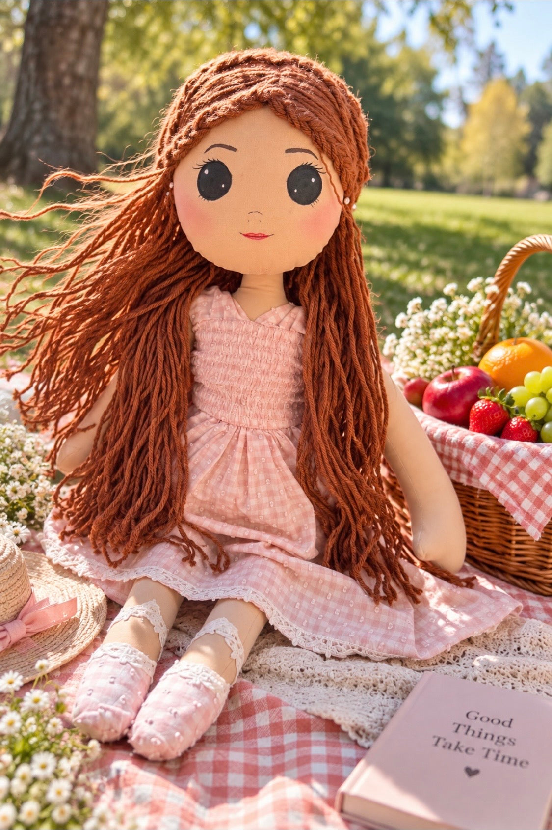 Little Bloom doll: Penelope Handmade Cloth Doll for Girls, Pink Dress Doll, Soft Rag Doll,Gift for girls