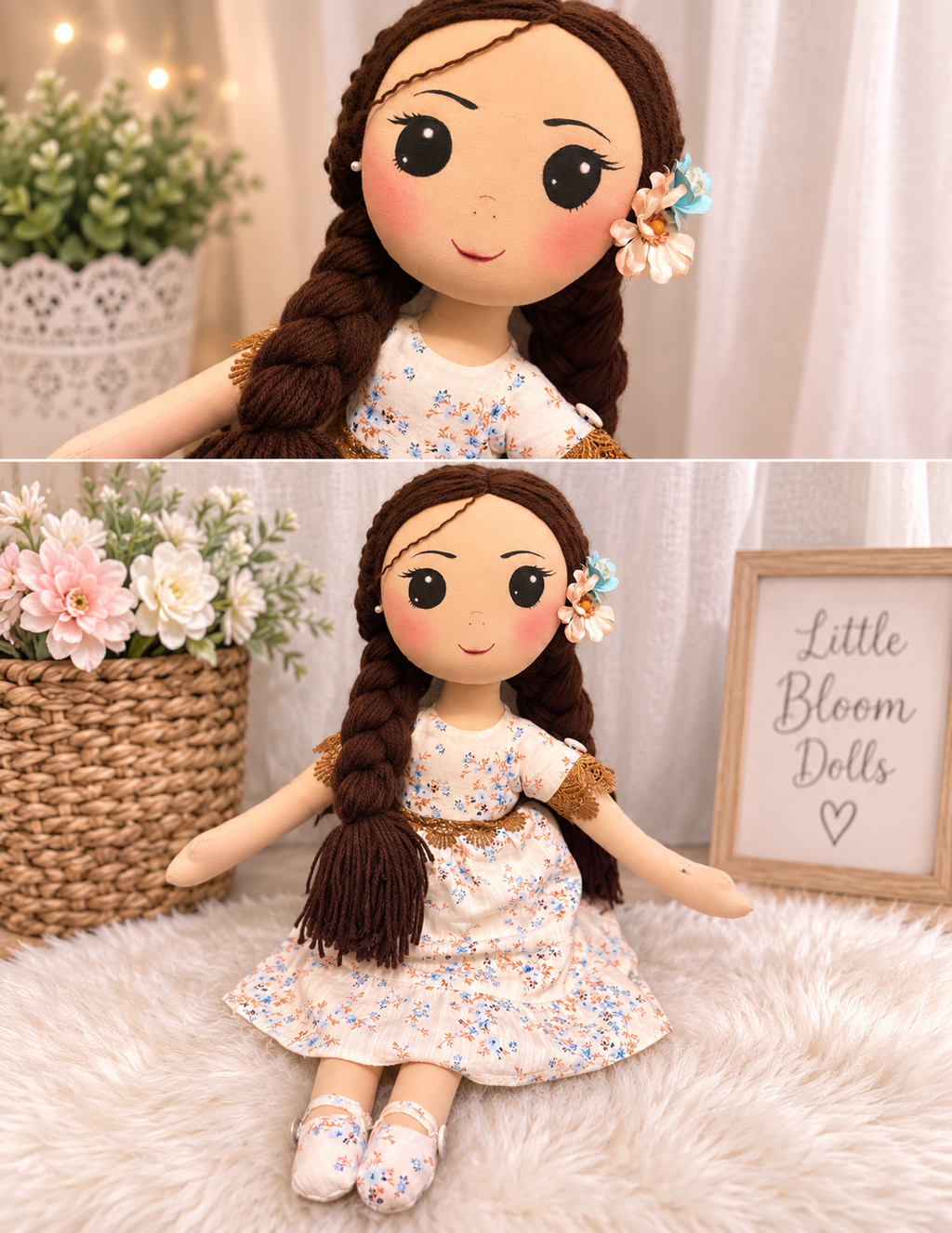 Little Bloom Dolls: Amelia Handmade Cloth Doll for Girls,Soft Rag Doll, Waldorf Inspired Doll, Gift for girls